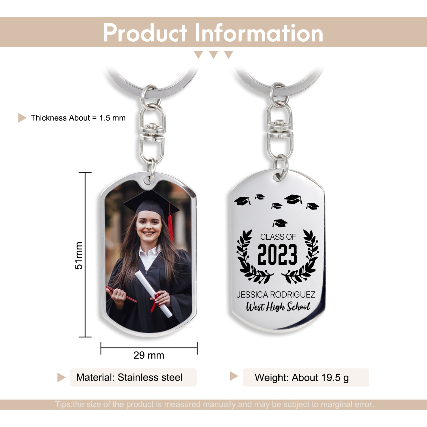 Personalised Photo Keychain Class of 2024 Graduation Keyring-Jessemade AU