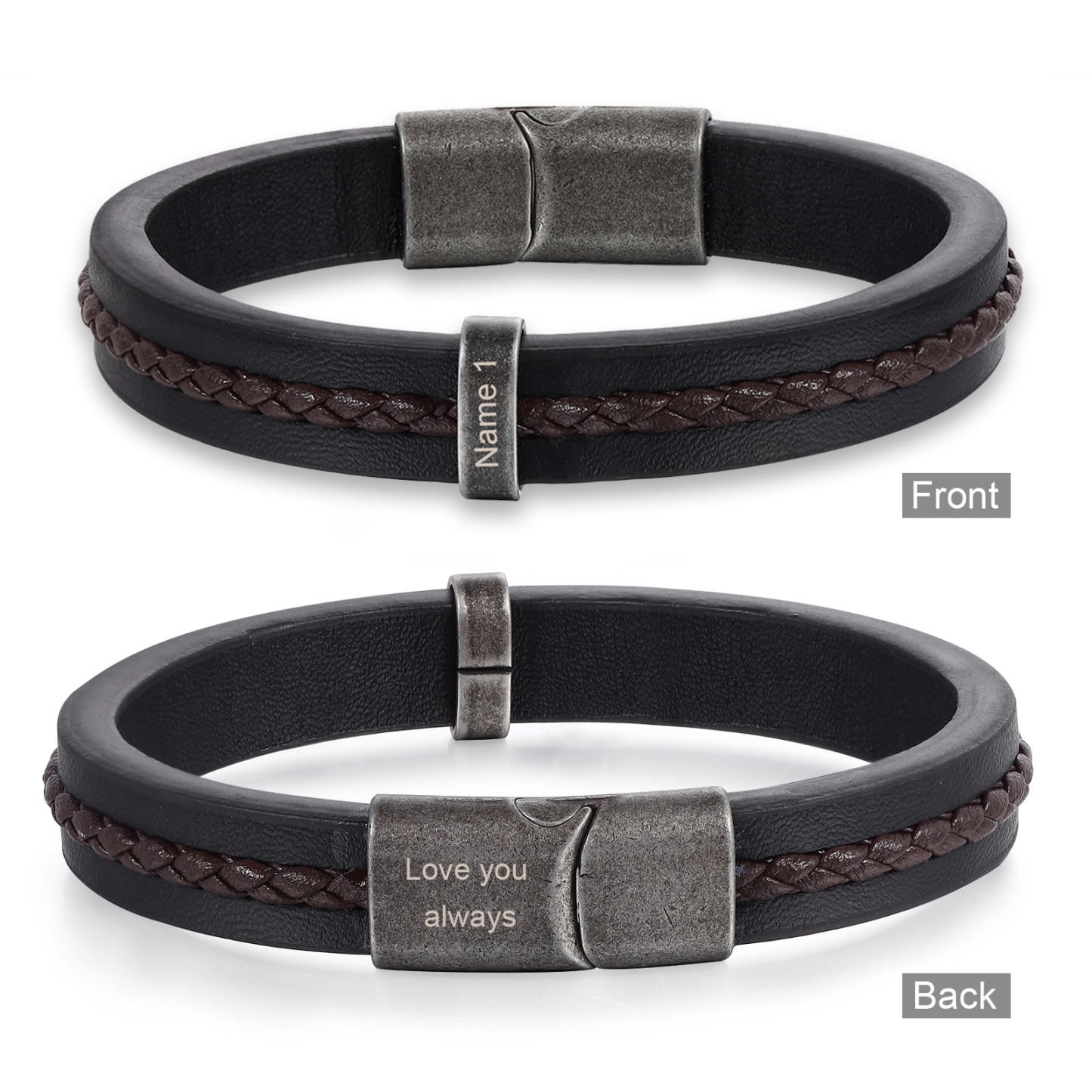 1 Name - Personalised Men's Leather Bracelet Custom Text Beaded Bracelets Vintage Gift for Him-Jessemade AU