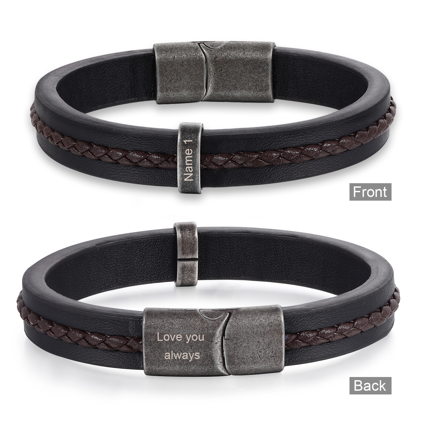 1 Name - Personalised Men's Leather Bracelet Custom Text Beaded Bracelets Vintage Gift for Him-Jessemade AU