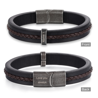 1 Name - Personalised Men's Leather Bracelet Custom Text Beaded Bracelets Vintage Gift for Him-Jessemade AU