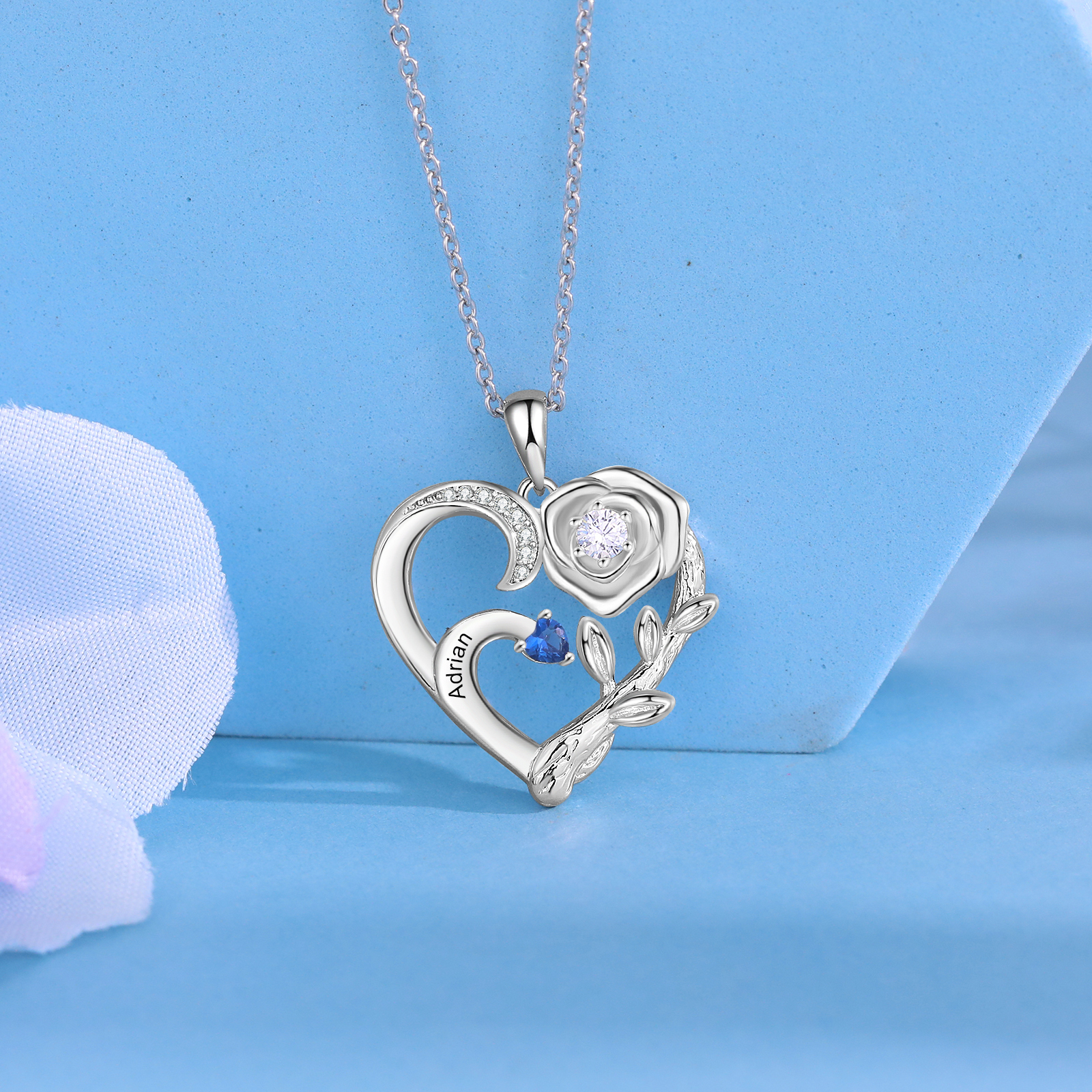 Personalised Rose Heart Necklace Custom 1 Name & Birthstone Mother Necklace-Jessemade AU