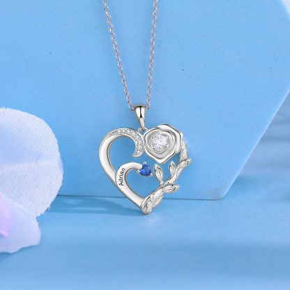 Personalised Rose Heart Necklace Custom 1 Name & Birthstone Mother Necklace-Jessemade AU