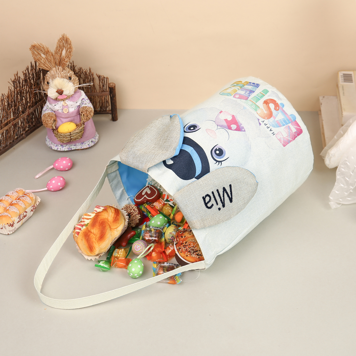 Personalised Bunny Tote Bag Customised with Name Bunny Bucket Bag Easter Gifts-Jessemade AU
