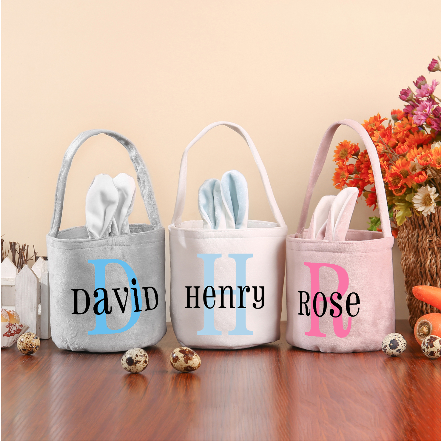 Personalised Bunny Tote Bag Custom Name & Letter Bunny Basket Bucket Bag Easter Gifts-Jessemade AU