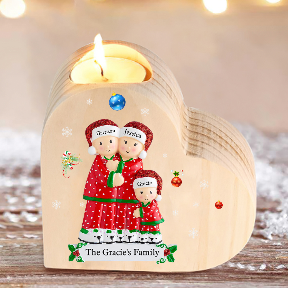 Christmas Family Candle Holder Wooden Custom 3 Names Heart Candlesticks Gifts For Family-Jessemade AU