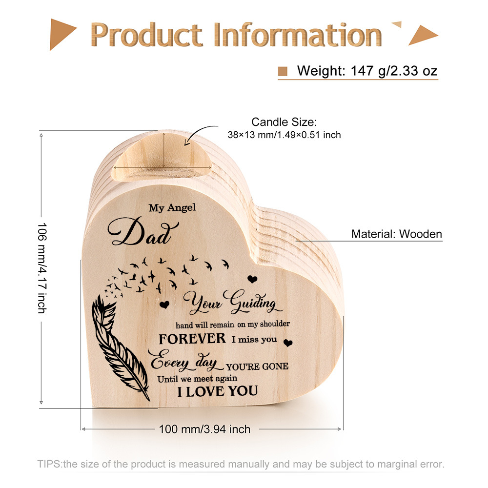My Angel Dad Wooden Heart Candle Holder Memorial Candlesticks "Until we meet again"-Jessemade AU
