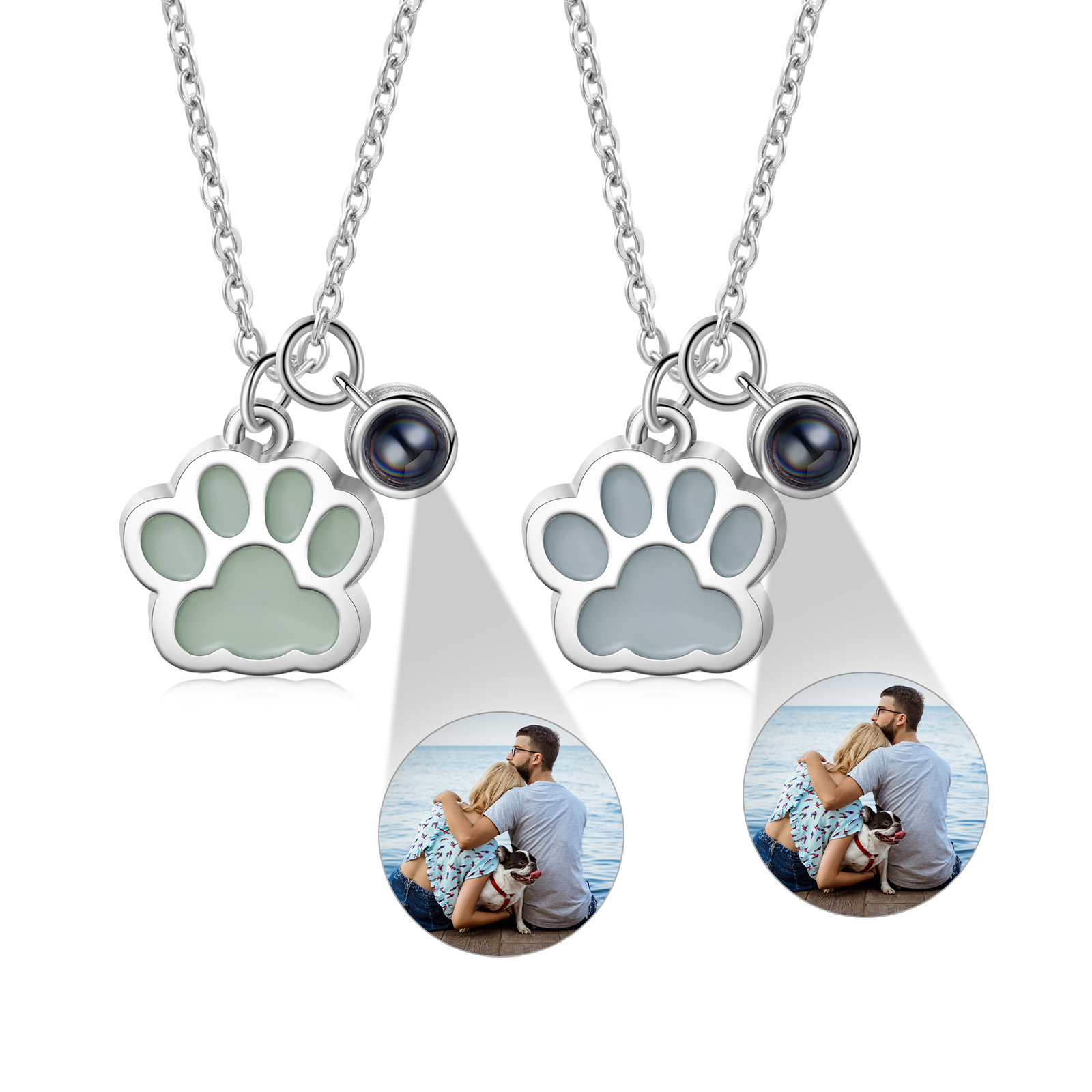 Personalised Dog Paw Pendant Couple Necklace Set Custom Photo Projection Necklace Romantic Gifts For Him/Her-Jessemade AU