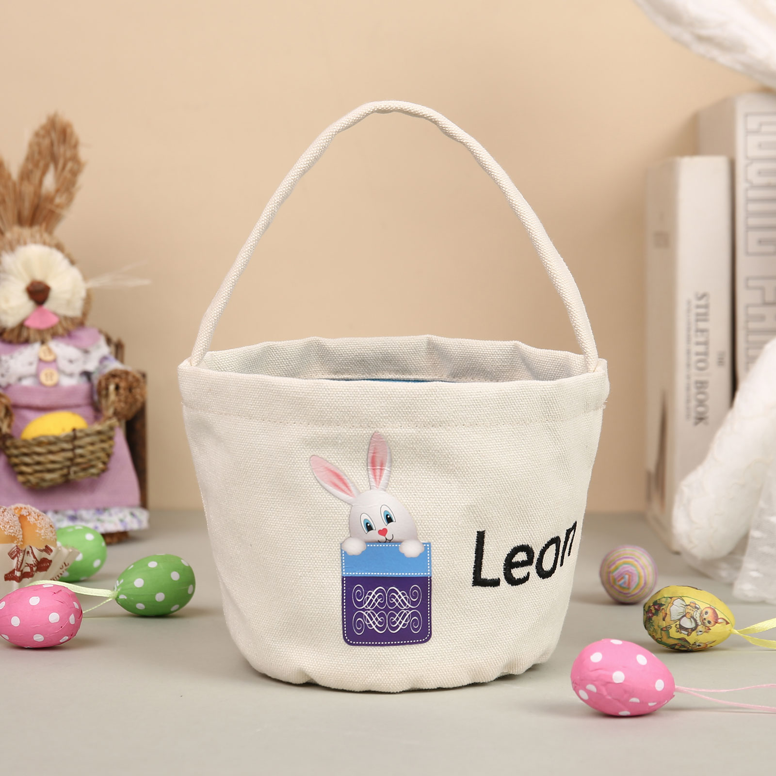Personalised Bunny Tote Bag Custom Name Bunny Basket Bucket Bag Easter Gift for Him/Her-Jessemade AU