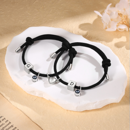 Personalised Photo Projection Bracelet Set Custom 2 Letters Magnetic Bracelet Matching Gifts for Couples-Jessemade AU