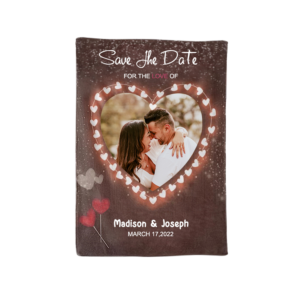 Personalised Couple Blanket Engrave Photo Sweet Gift "Save the love date"-Jessemade AU