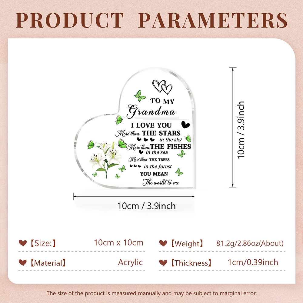 To My Grandma Acrylic Heart Keepsake Heart Ornament-To My Grandma I Love You-Jessemade AU