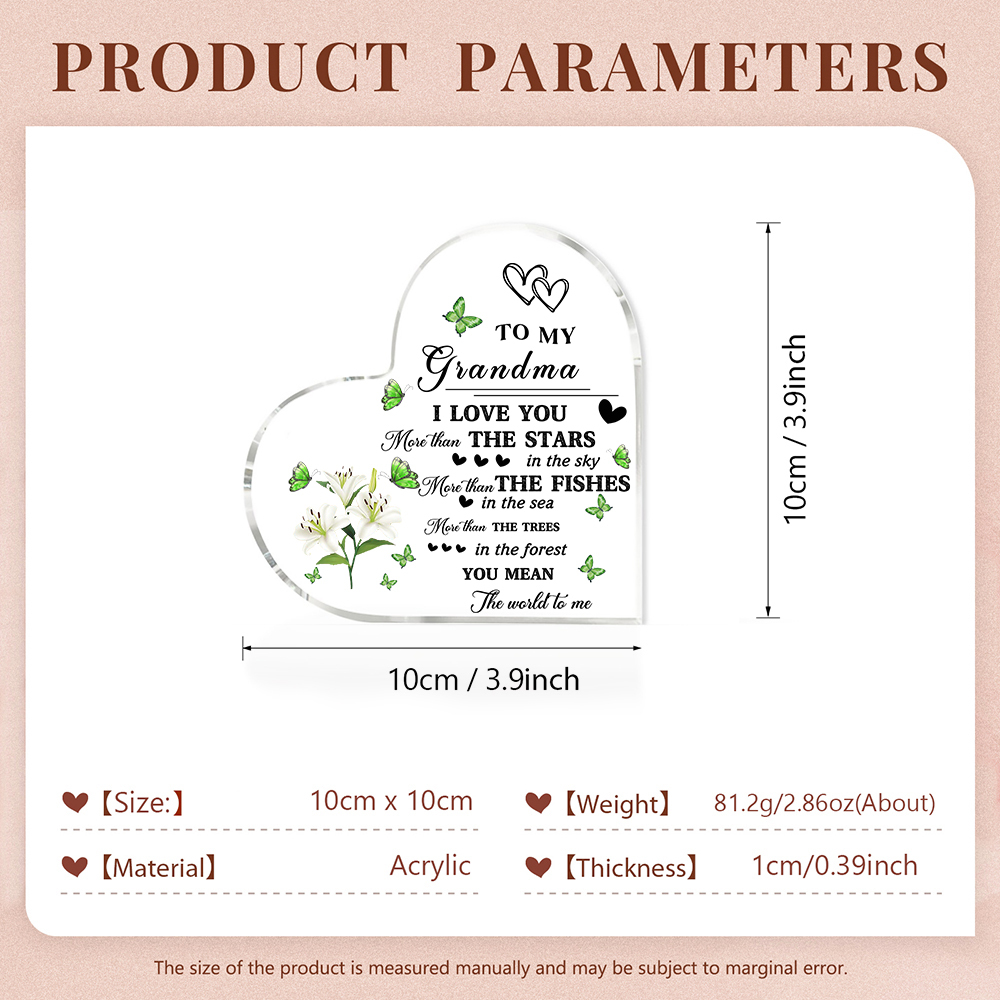 To My Grandma Acrylic Heart Keepsake Heart Ornament-To My Grandma I Love You-Jessemade AU