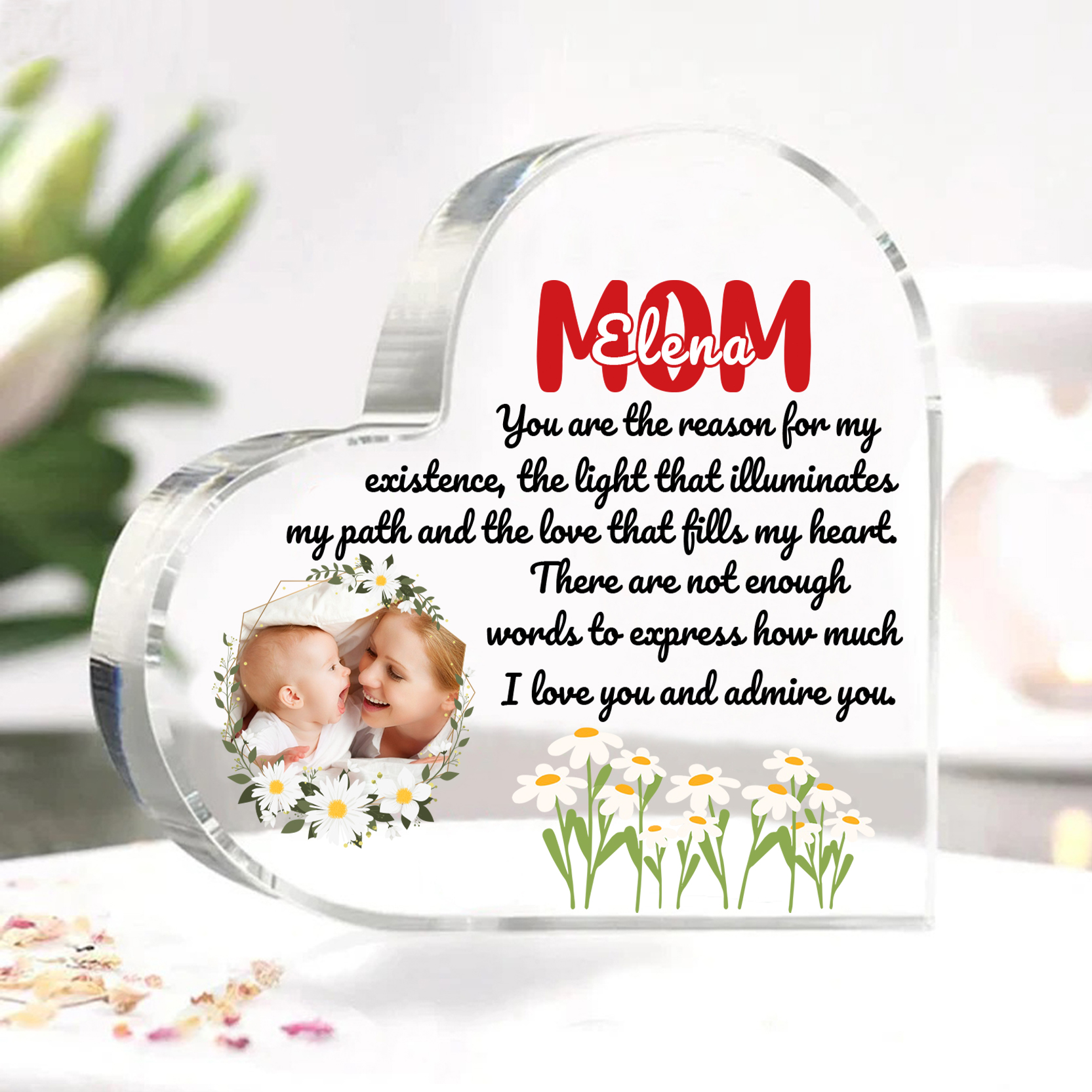 Personalised Photo & Text & Name Acrylic Heart Keepsake Gift for Mother - You Are The Reason For My Existence-Jessemade AU