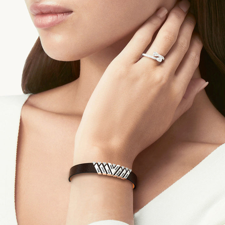 Mother's Day Gifts Personalised Leather Bracelet With 7 Names Gifts For Women-Jessemade AU
