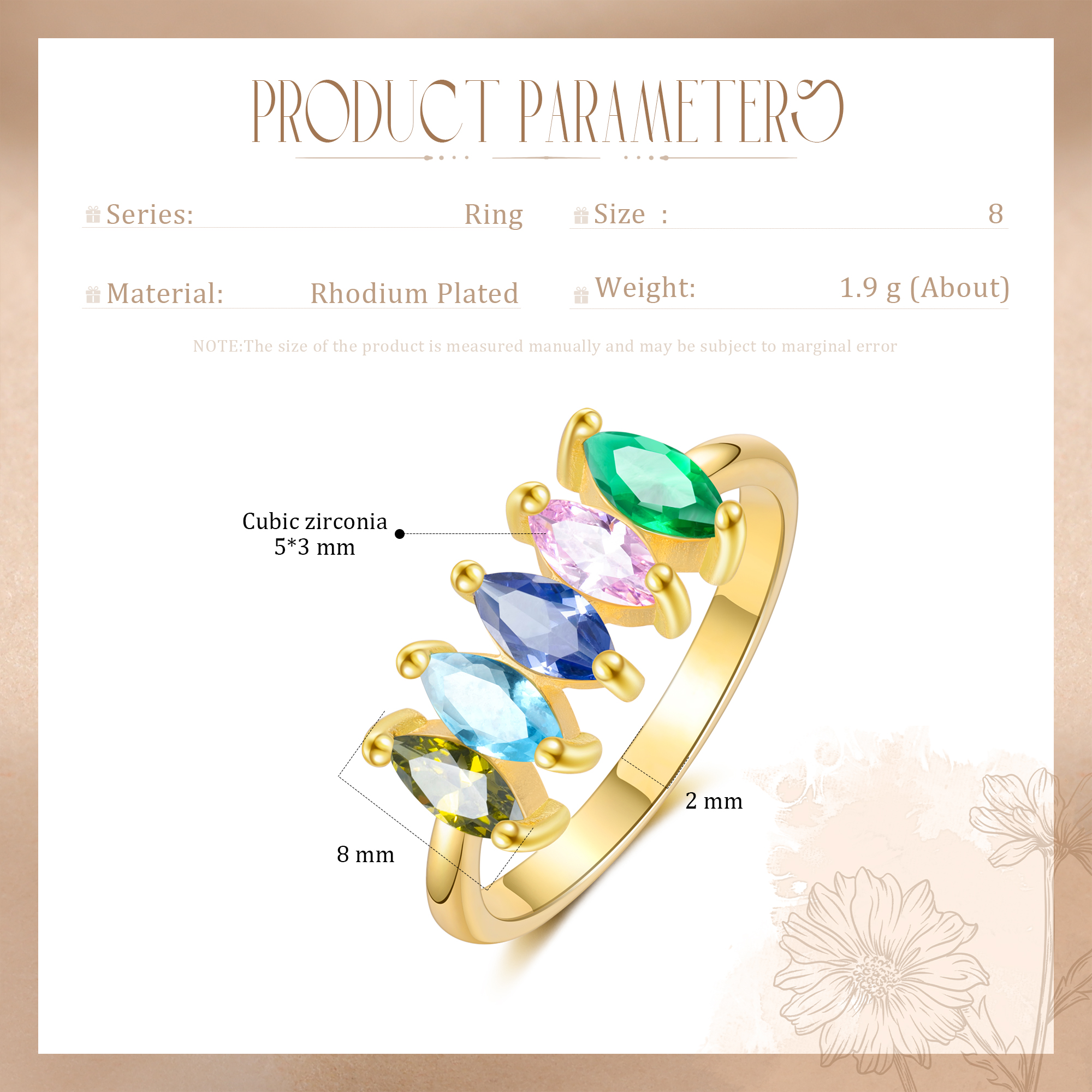 Personalised Women's Ring Custom 5 Birthstones Ring Gold Birthday Gift for Her-Jessemade AU