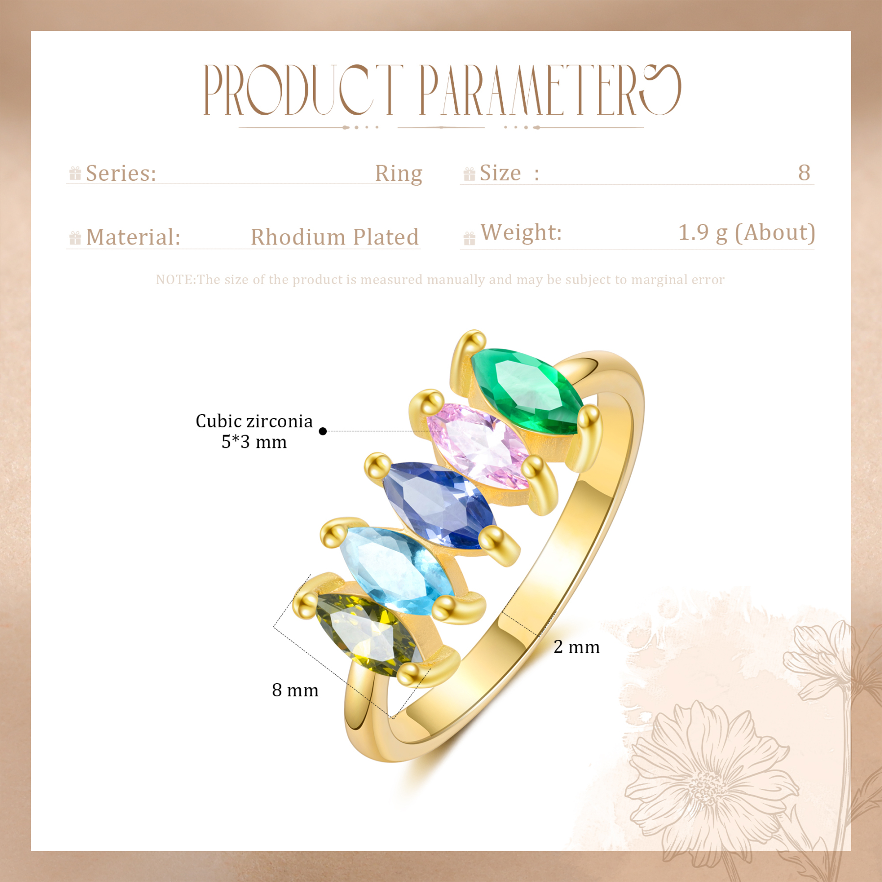 Personalised Women's Ring Custom 5 Birthstones Ring Gold Birthday Gift for Her-Jessemade AU