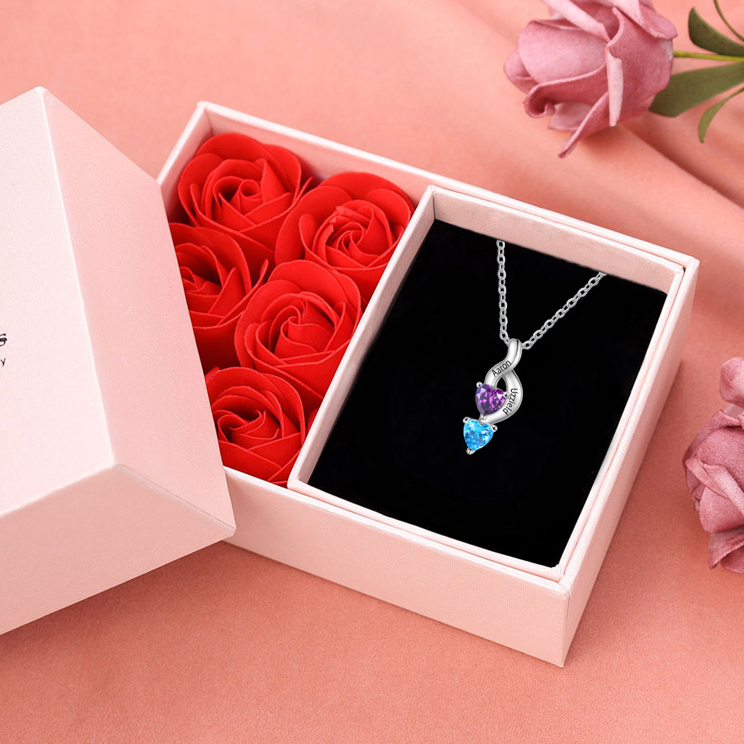 2 Names - Personalised Pendant Necklace Customised Names & Birthstones Necklace Birthday Gift for Women Girls-Jessemade AU