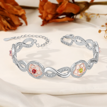 Personalised Women's Bracelet Custom 4 Birthstones & 4 Names Infinity Bracelet Birthday Gift for Her-Jessemade AU