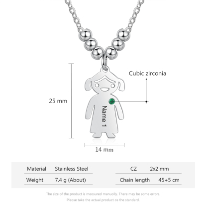 Personalised Kids Charm Necklace With 1 Birthstone Engraved Names Gift For Mother-Jessemade AU