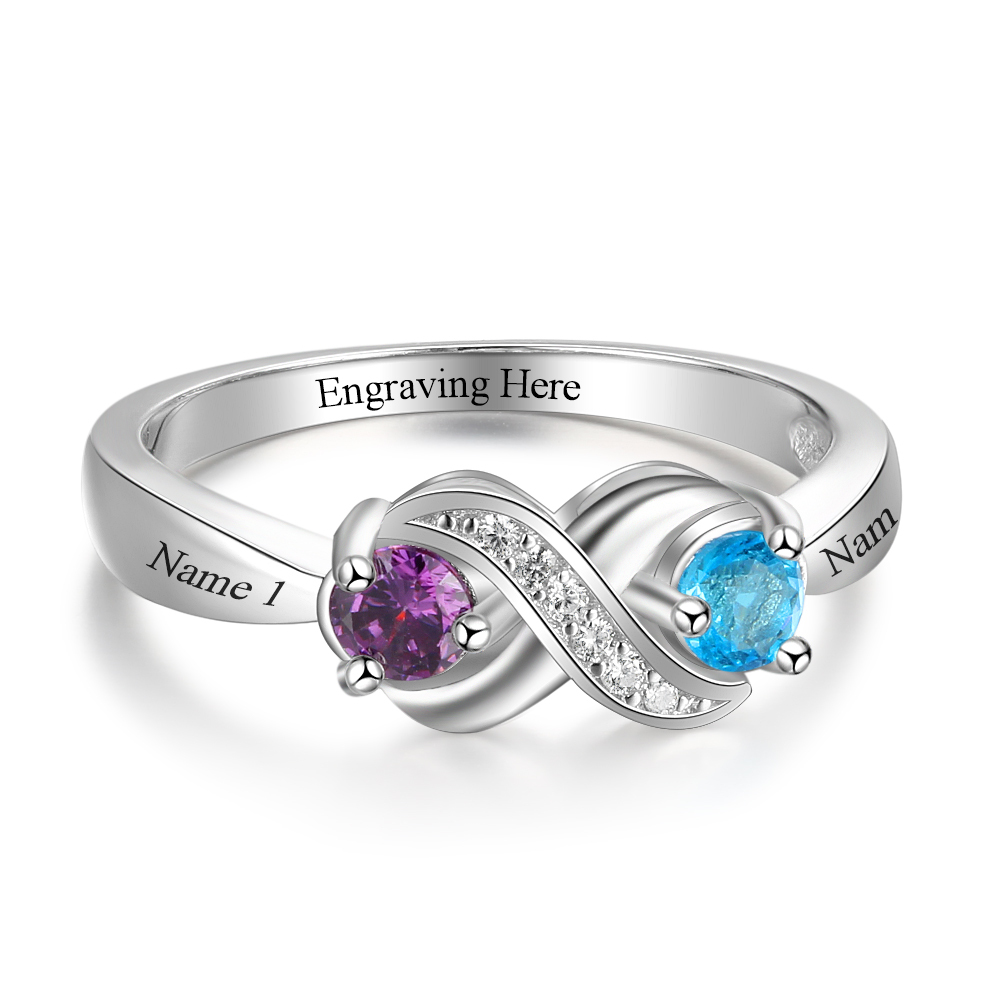Family Ring Promise Ring Personalised 2 Birthstones Ring With Names Gifts for Her-Jessemade AU