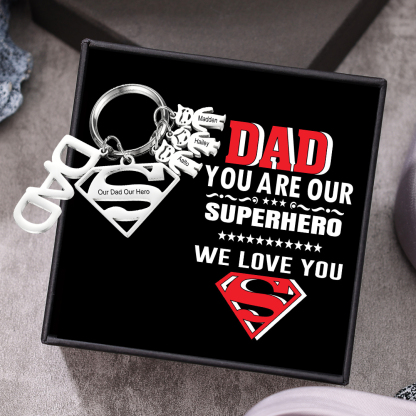 Personalised 3 Kid Charm Keychain with Superman Sign Keyring for Dad-Jessemade AU