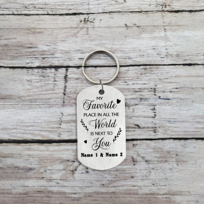 Couple Photo Keychain Customised 2 Names Keyring Valentine's Day Gifts - My Favourite Place in All The World is Next To You-Jessemade AU
