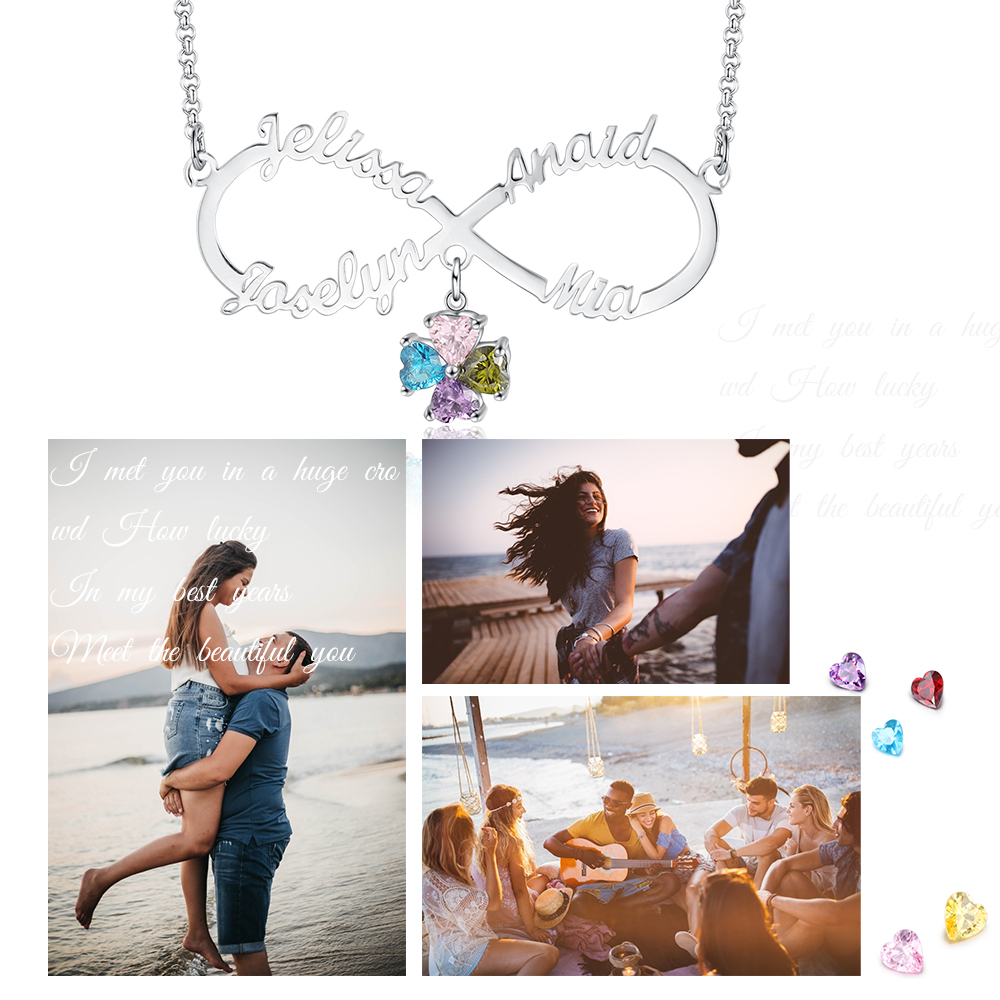 Personalised Infinity Necklace With 4 Birthstones Engraved Names Necklace Gift For Women-Jessemade AU