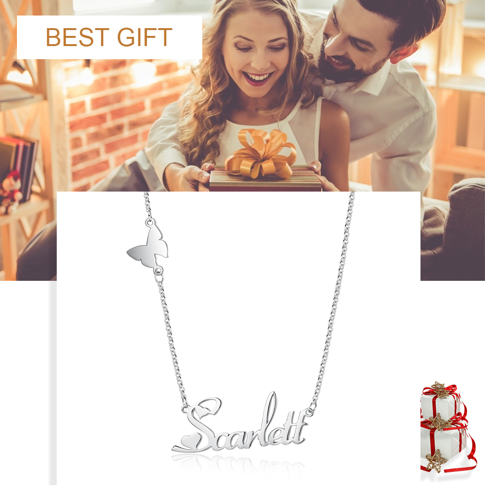Personalised Butterfly Necklace Custom 1 Name Necklace Gift For Women-Jessemade AU