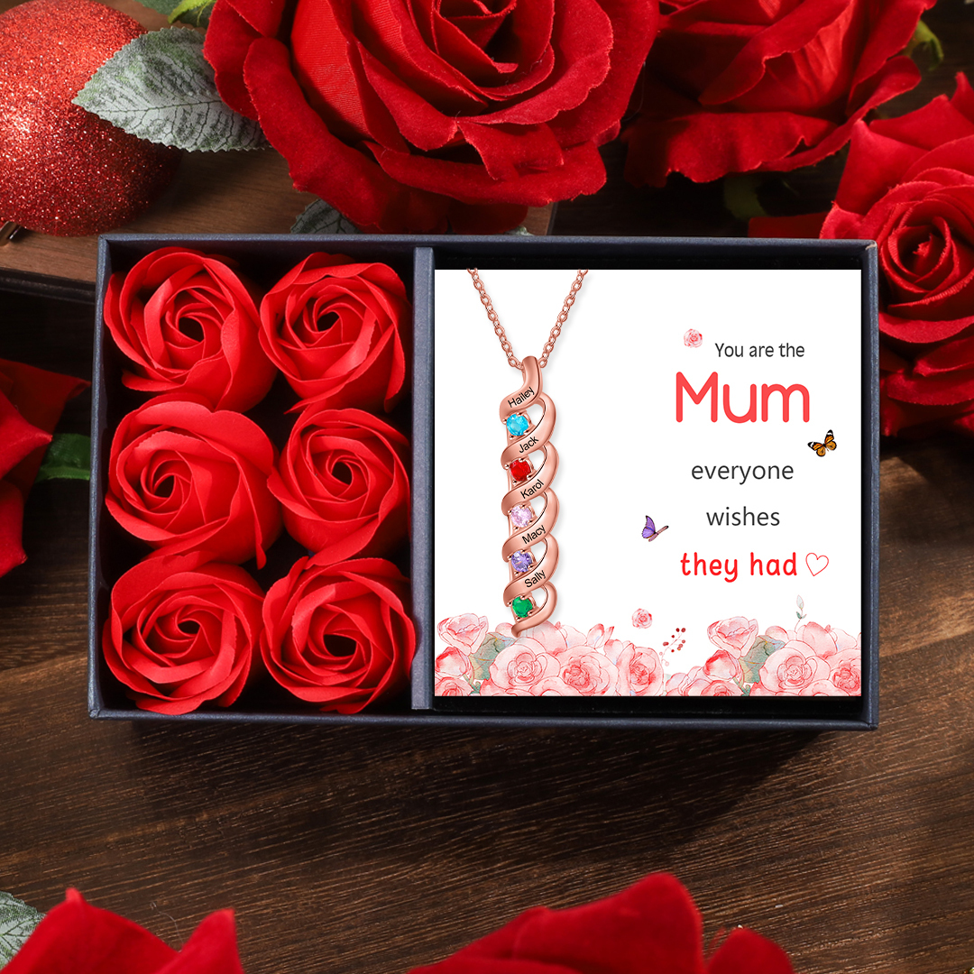 Personalised Necklace Cascading Pendant with 5 Birthstones Engraving 5 Names Gifts for Her-Jessemade AU