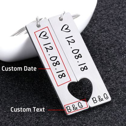 To My Man/My Love Heart Keychain Set Personalised Date Initial Keyring Matching Couple Gifts-Jessemade AU