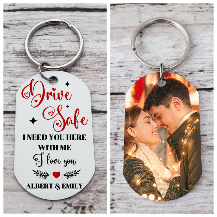 Personalised Couple Photo Keychain Customised 2 Names Keyring Valentine's Day Gifts - Drive Safe, I Need You Here With Me-Jessemade AU