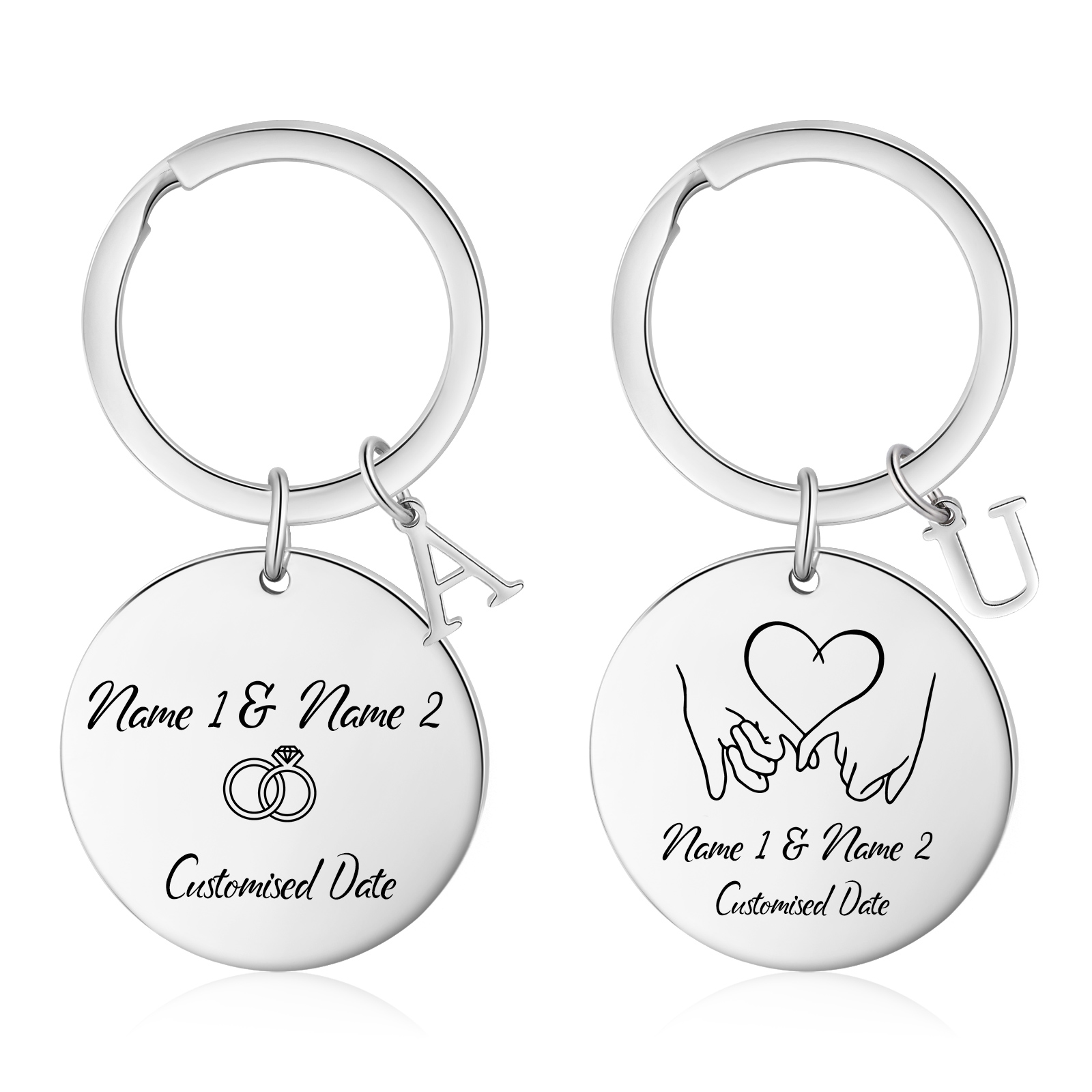 2 PCS Couple Keychains Custom 2 Names & 2 Letters & Date Keyring Valentine's Day Matching Couple Gift for Him/Her-Jessemade AU