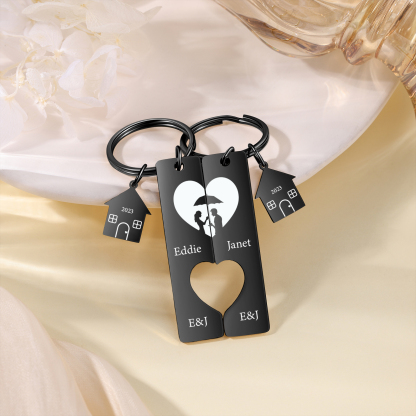 Personalised Couple Keychain Custom 2 Names & Letters & Years Metal Keyring Heart Matching Keychains for Couples-Jessemade AU