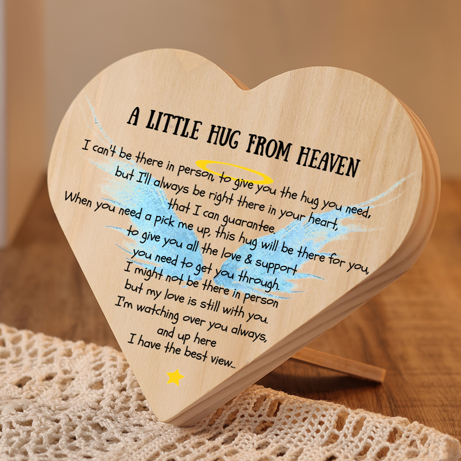 I'm watching over you Memorial Angel Wings Wooden Heart Keepsake Desktop Ornament-Jessemade AU