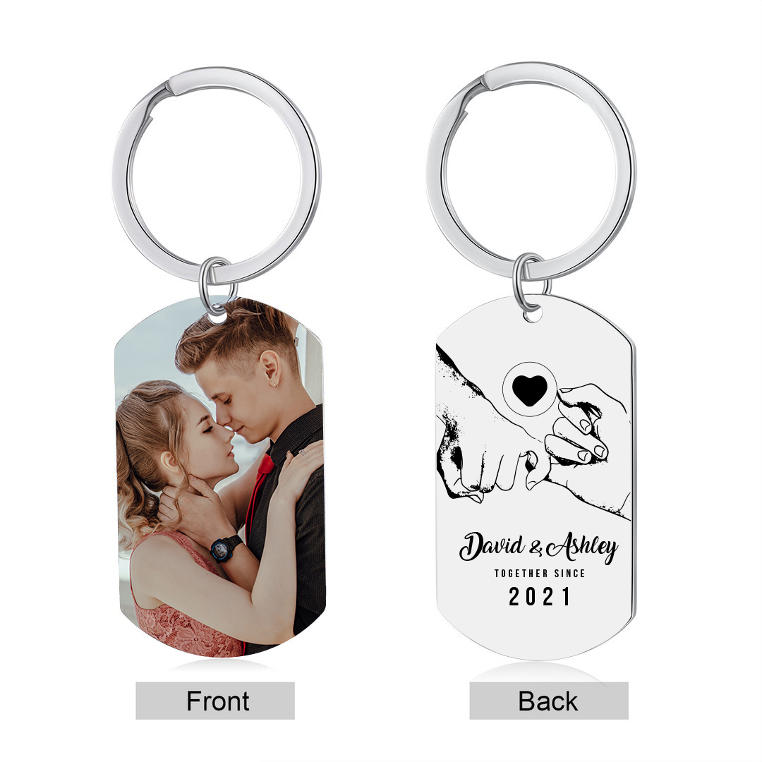 Personalised Couple Photo Keychain Custom 2 Names & Text & Year Keyring Pinky Swear Gift for Him/Her-Jessemade AU