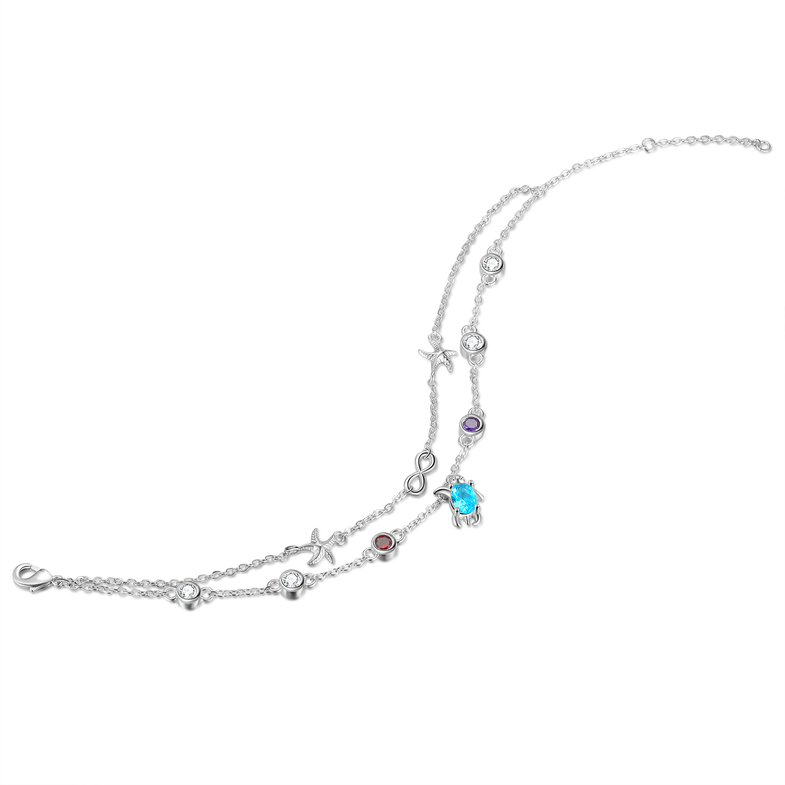 Personalised Women's Bracelet Custom 2 Birthstones Bracelet Sea Turtle Adjustable Bracelet Birthday Gift for Her-Jessemade AU