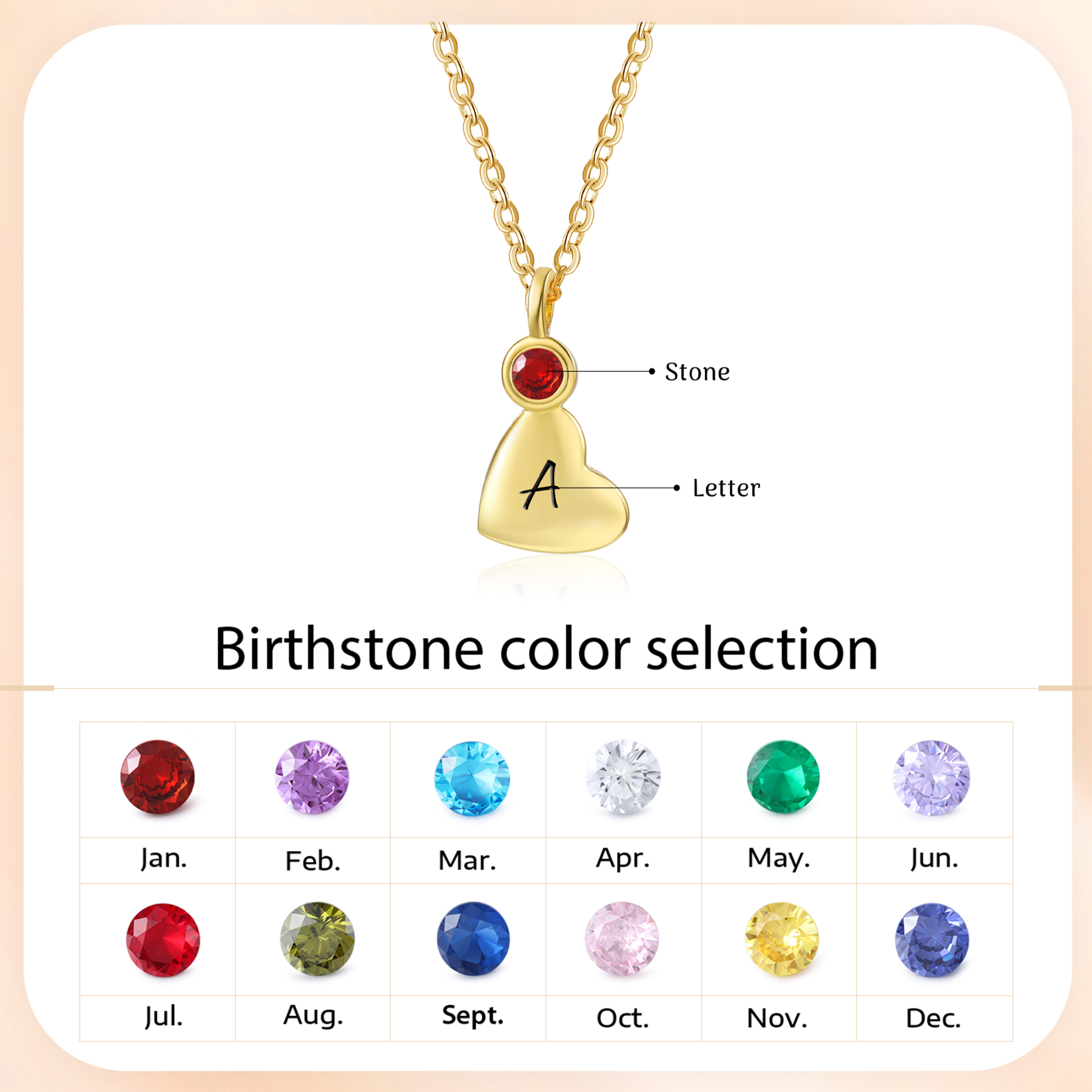 Personalised Heart Pendant Necklace Custom 1 Letter & 1 Birthstone Necklace Gifts for Her-Jessemade AU