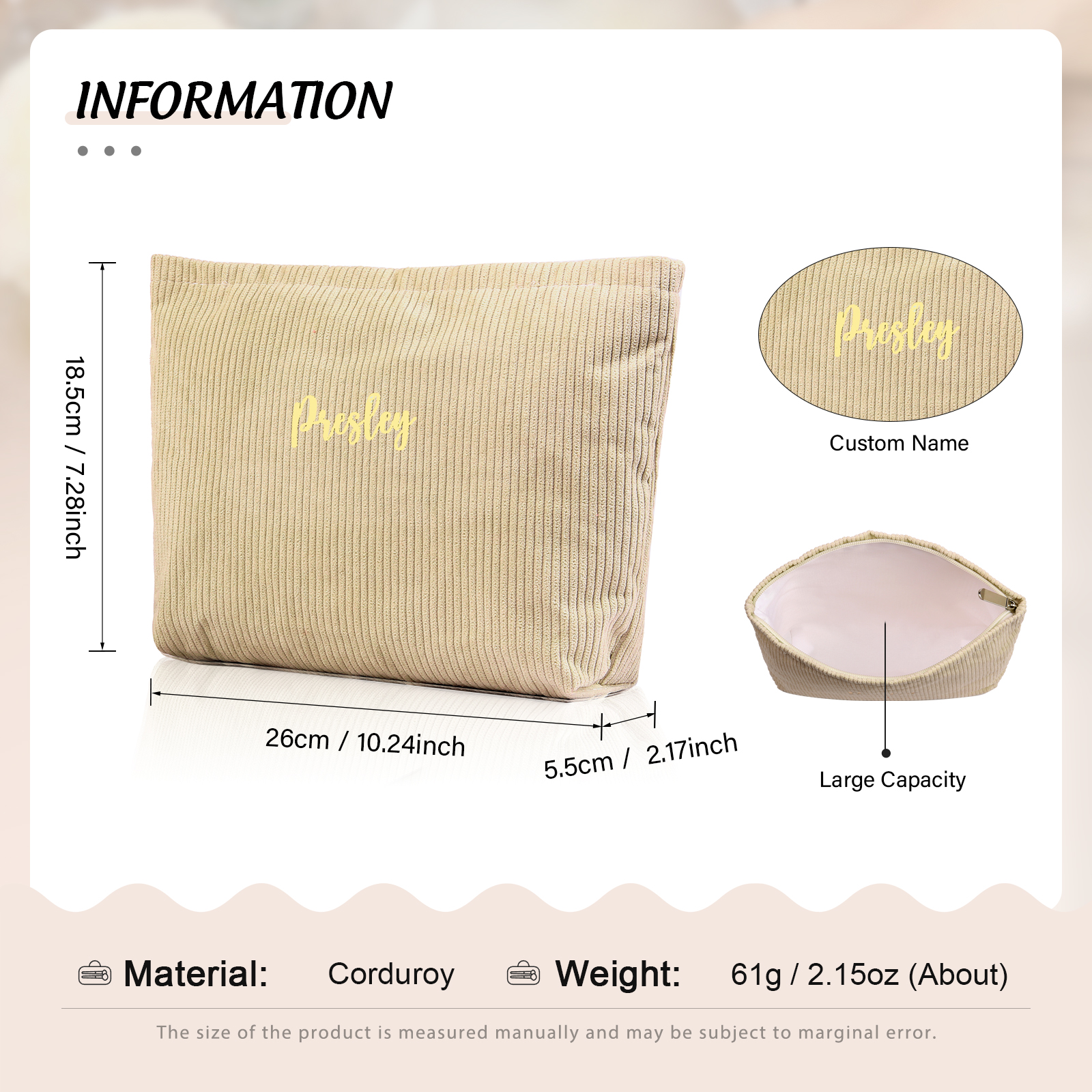 Personalised Name Multi-Functional Storage Bag Custom Zipper Makeup Bag Jewelry Storage Gifts for Her -Jessemade AU