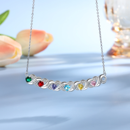 Personalised Heart Birthstone Necklace Custom 6 Names Overlap Necklace Gifts for Her-Jessemade AU
