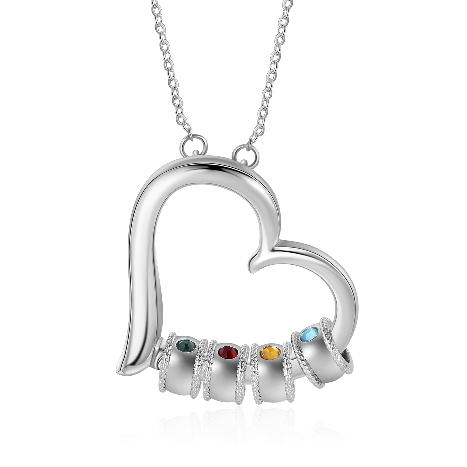 Personalised Heart Necklace With 4 Birthstones Engraved Family Names Necklace Gift For Her-Jessemade AU