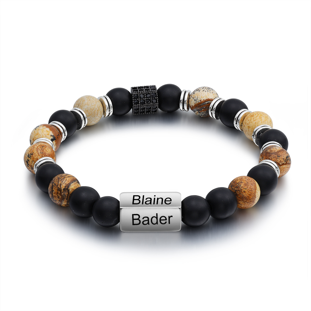 Personalised Round Beads Bracelet Custom Names Men's Bracelet Gifts For Him-Jessemade AU