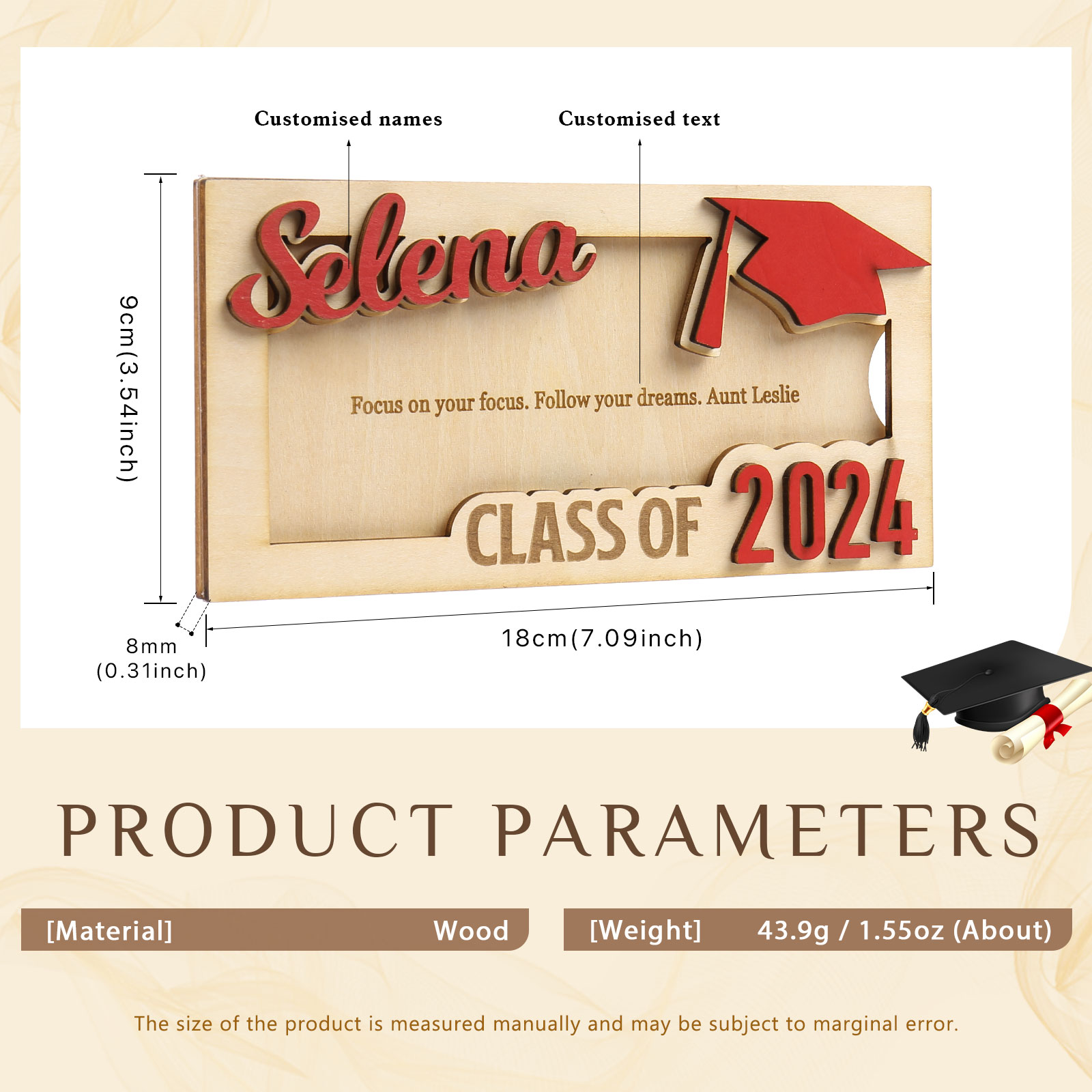 Class of 2024 Personalised Graduation Cash Clip Custom Name & Text Cash Box Creative Gifts for Her/Him-Jessemade AU