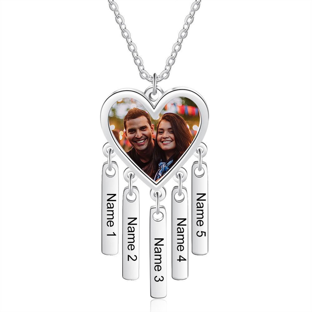 Personalised Photo Necklace Engraved 5 Names Bar Necklace Gifts For Her-Jessemade AU