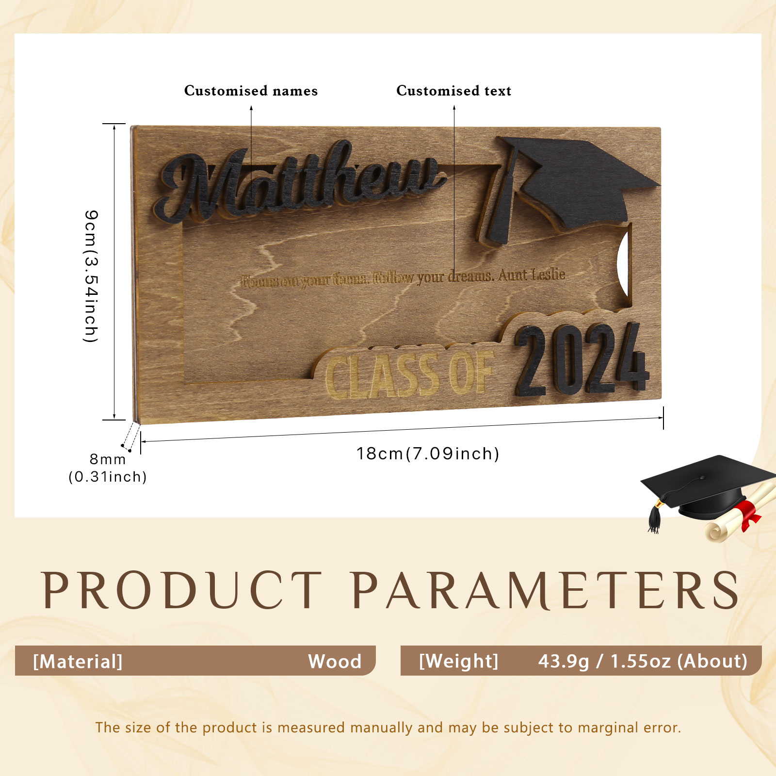 Class of 2024 Personalised Graduation Cash Clip Custom Name & Text Cash Box Creative Gifts for Her/Him-Jessemade AU