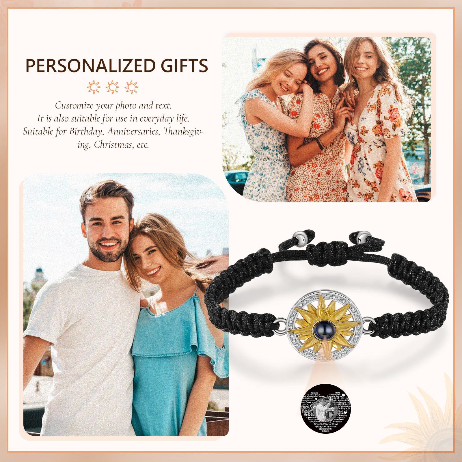 Personalised Projection Weave Bracelet Customised Black & White Photo Copywriting Bracelet Adjustable Bracelet Personalised Gift for Couples-Jessemade AU