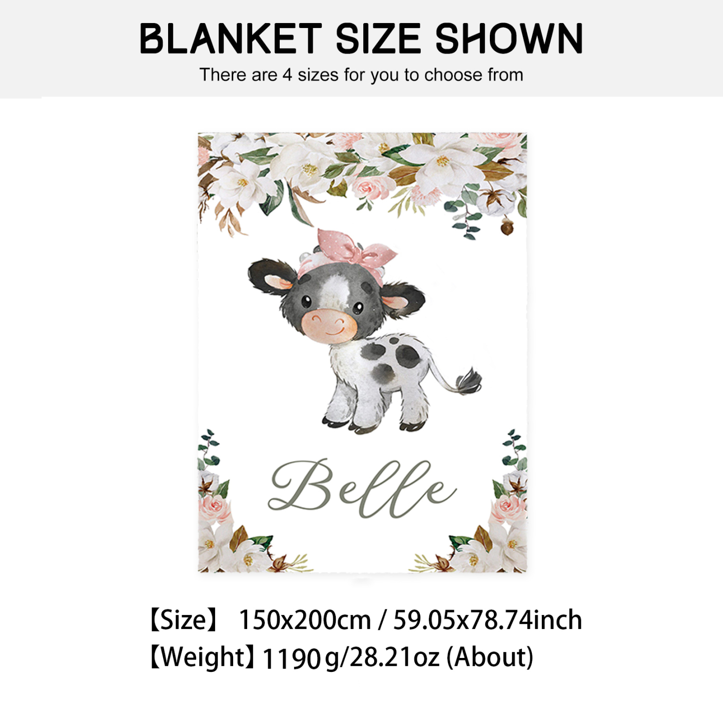 Personalised Dairy Cattle Blanket Custom Name Cute Cartoon Blanket-Jessemade AU