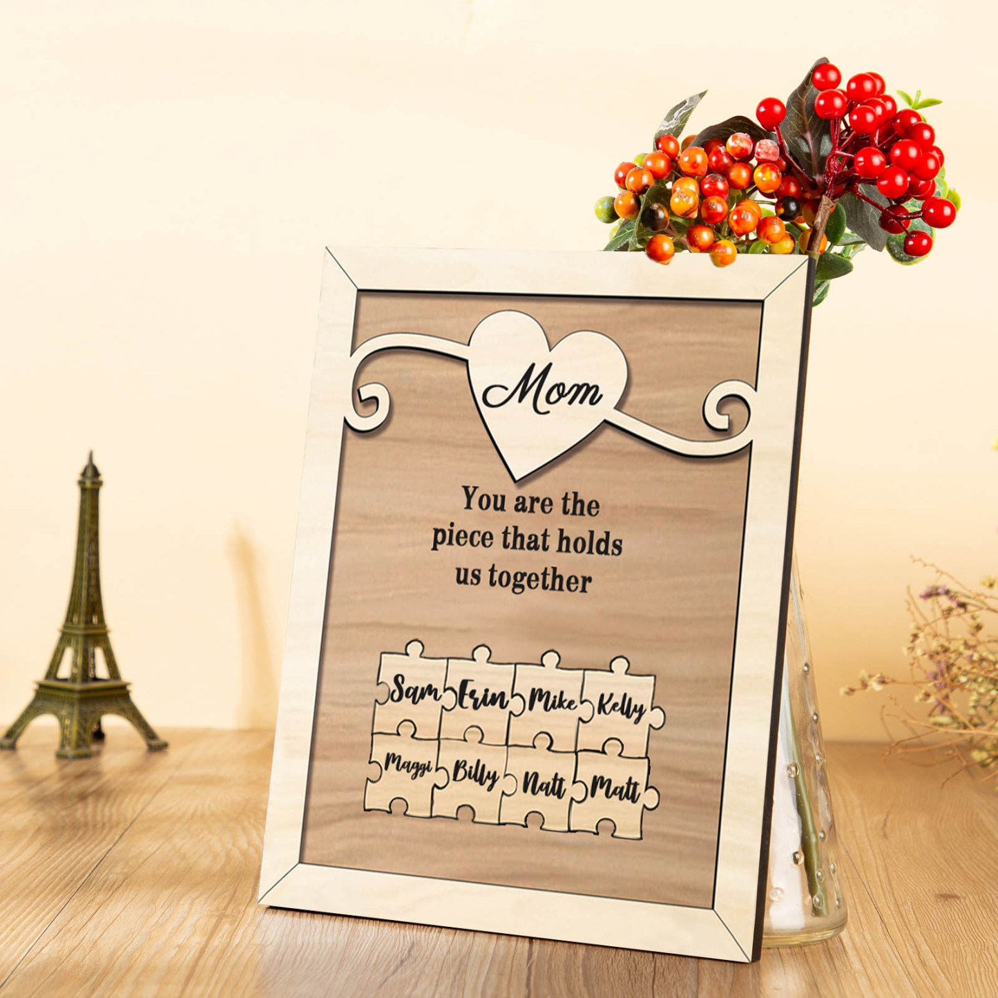Personalised Mom Puzzle Picture Board Customised 3 Names Keepsake Wood Signs "You are the piece that holds us together" Gifts For Mother-Jessemade AU