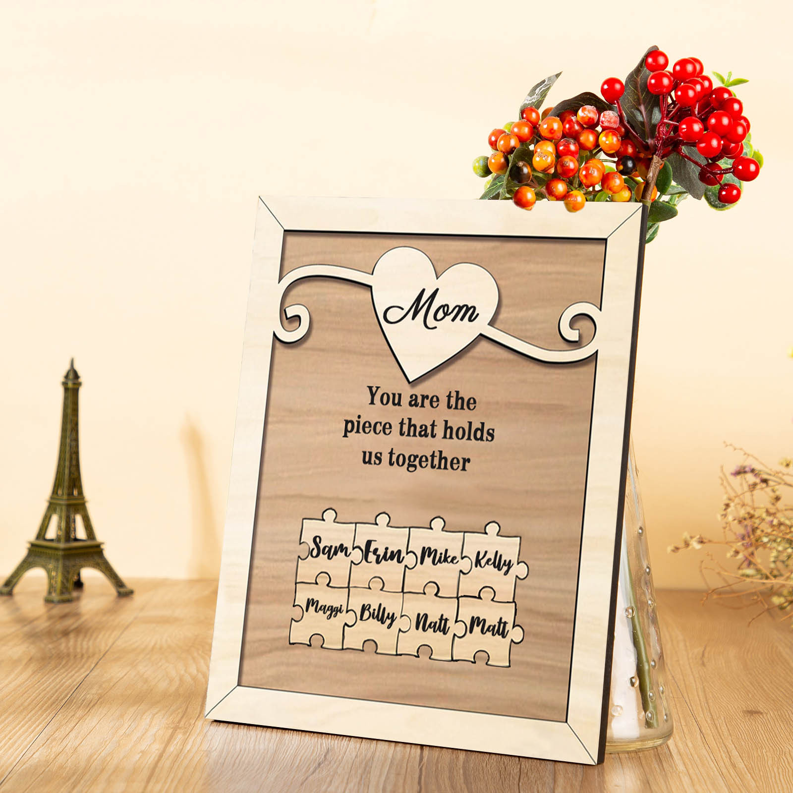 Personalised Mom Puzzle Picture Board Customised 3 Names Keepsake Wood Signs "You are the piece that holds us together" Gifts For Mother-Jessemade AU