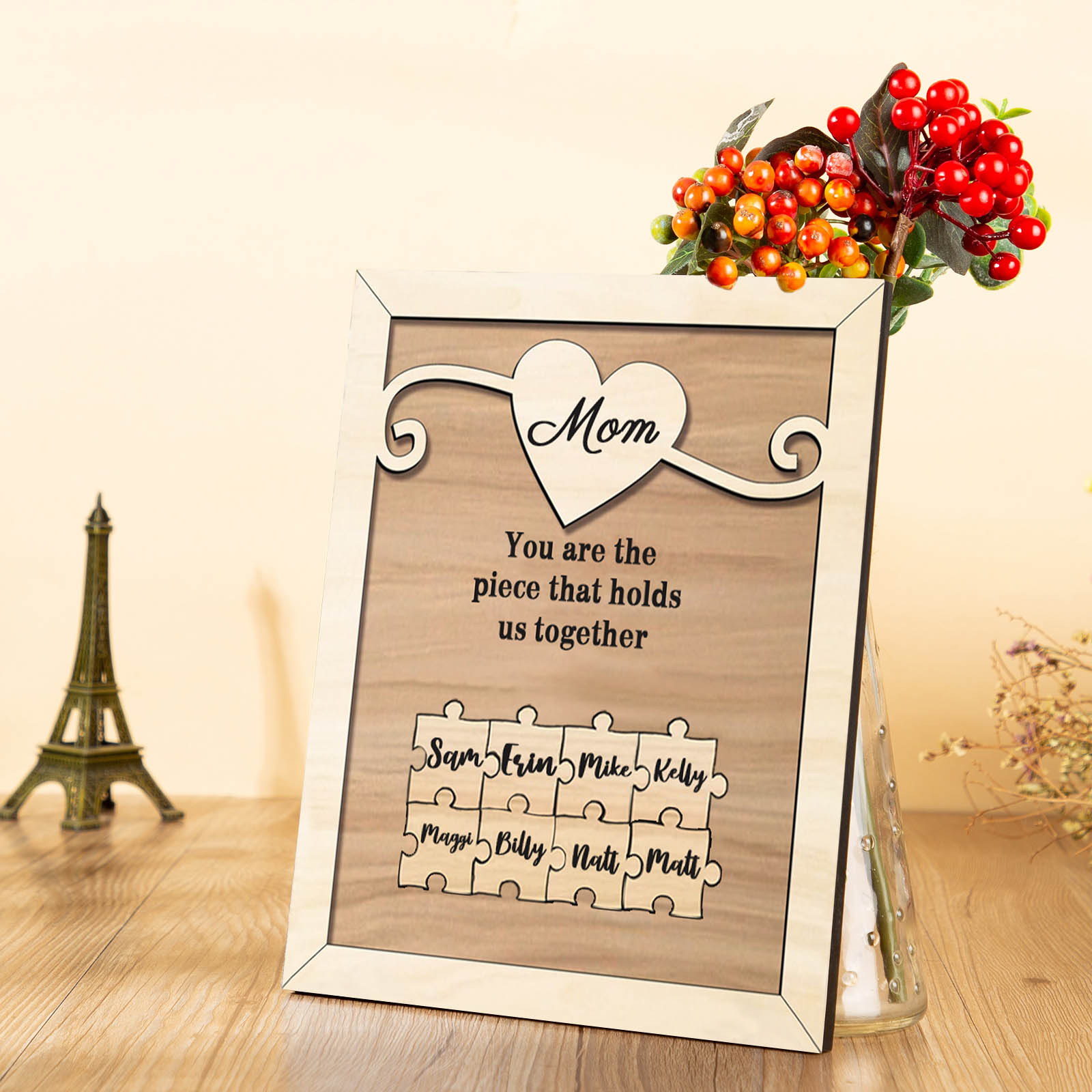 Personalised Mom Puzzle Picture Board Customised 5 Names Keepsake Wood Signs "You are the piece that holds us together" Gifts For Mother-Jessemade AU