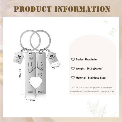 Personalised Couple Keychain Custom 2 Letters & Dates Metal Keyring Matching Keychains Valentine's Day Gifts-Jessemade AU